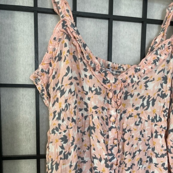 Patrons of Peace Nathalie Sleeveless Crop Smocked Top Pink Cream Combo Small - Picture 2 of 16